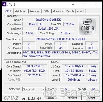 Intel Core i9-10850K ( 3,6GHz -> 5,2GHz ) - 5