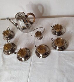 Starožitný čajový set kombinace porcelánu, skla,kovu - 5