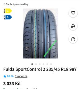 4ks nových letních pneu FULDA 235/45 R18 98Y XL - 5