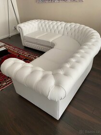 Rohová sedačka bílá kůže Chesterfield Rohová sofa NOVÁ - 5