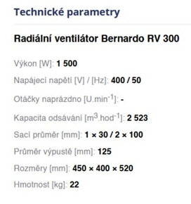 Radiální ventilátor Bernardo RV 300 – 1,5 kW - 5