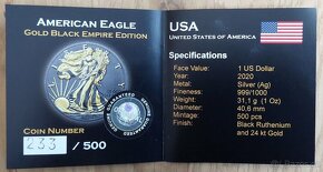 AMERICAN EAGLE Gold Black Empire 1 Oz Silver Coin, 2020 - 5