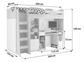 Vysoká postel s pracovním stolem a šatní skříní - 5
