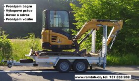 půjčovna minibagr 2,7 t, minidumper, přívěsný vozík 3,5t - 6