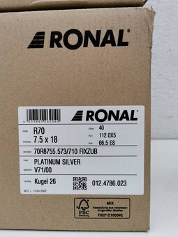 Nové Ronal R70 7,5X18 ET40 5X112 VW Alu disky R18 - 6