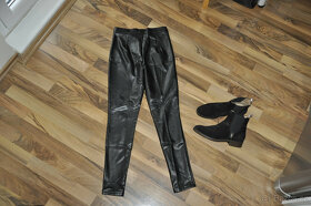 černé zateplené a pružné koženkové kalhoty, nové - 6