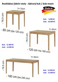 Rozkládací jídelní stůl - Jádrový buk masiv 80-120 cm - 6