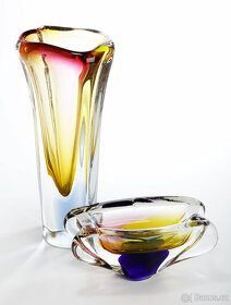 Hutní sklo váza, popelník  Josef Rozinek - 6