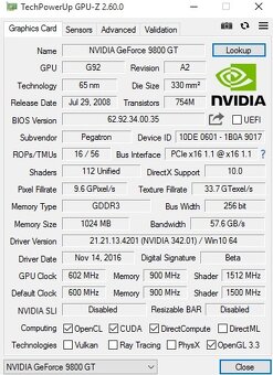 Nvidia GeForce GT 9800 1 Gb - 6