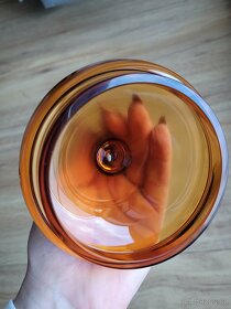 Dóza, sklo, Egermann, zdobená, ruční výroba, amber - 6