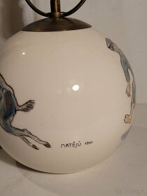 signovaná lampa, Matějů 1941, porcelánová stará lampička - 6