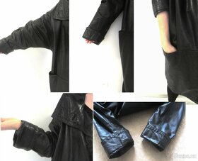 Vintage černý kožený dámský kabát - paleto - 6