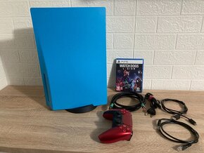 PS5- PlayStation 5 Azurový- 825 GB - Červený Ovladač - 6