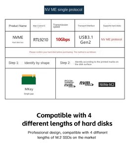 Externí box na M2 NVMe SSD, 10 Gb/s USB 3.1 pouzdro typu C - 7