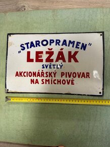 smaltovaná starožitná cedule pivní Staropramen světlý - 7