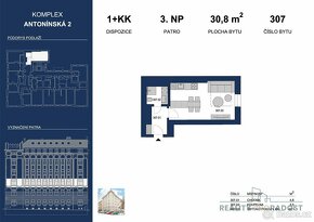 Pronájem zrekonstruovaného bytu 1+kk, 30,8m2, na ulici Anton - 7