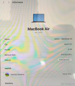 apple macbook  AIR 13,3 M2 256gb 2022 / Záručný list - 7