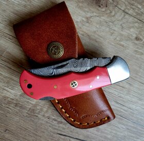 růžový Damaškový nůž CLASSIC 16,5cm, ručně vyroben + pouzdro - 7