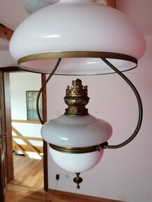 Starožitný lustr, opálové sklo (původně petrolejová lampa) - 7