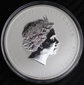 1 oz Rok Myši 2008 zlacený reliéf stříbrná mince - 7