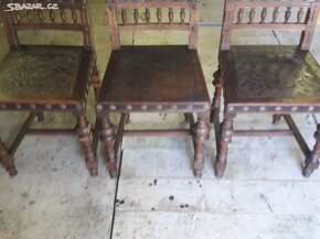 starožitné židle, dřevo a kůže - 7