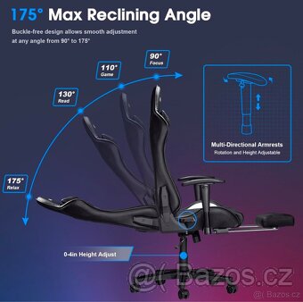 MASÁŽNÍ Herní křeslo se 7bodovou masáží, 175° sklápěcí - 7