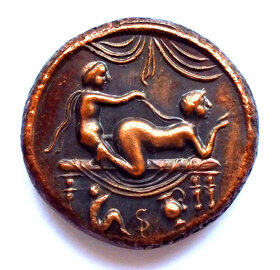 Bronzové novoražby římských erotických žetonů/spintrie, 7 ks - 8
