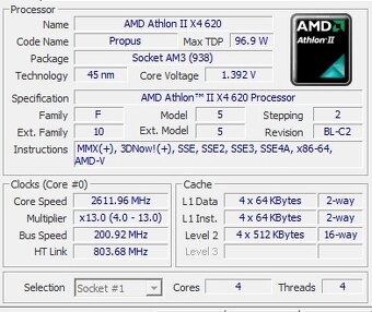 MSI + X4 620 4x2,6 Ghz, 4 Gb ram DDR2, I/O štítek - 8