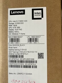 Lenovo Gaming 3 15,6 i5-11320H 16 Ram 120HZ 512 SSD GTX 1650 - 8