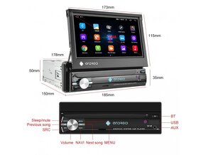 Autorádio 1 DIN s výsuvným displejem LCD 7", Android, GPS, W - 8