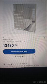 Šatní bílá skříň PAX Ikea 100x58x236 cm - 9