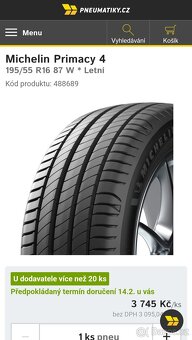 Zánovní letní pneu 195/55 R16 Michelin Primacy 4 TOP sada - 9